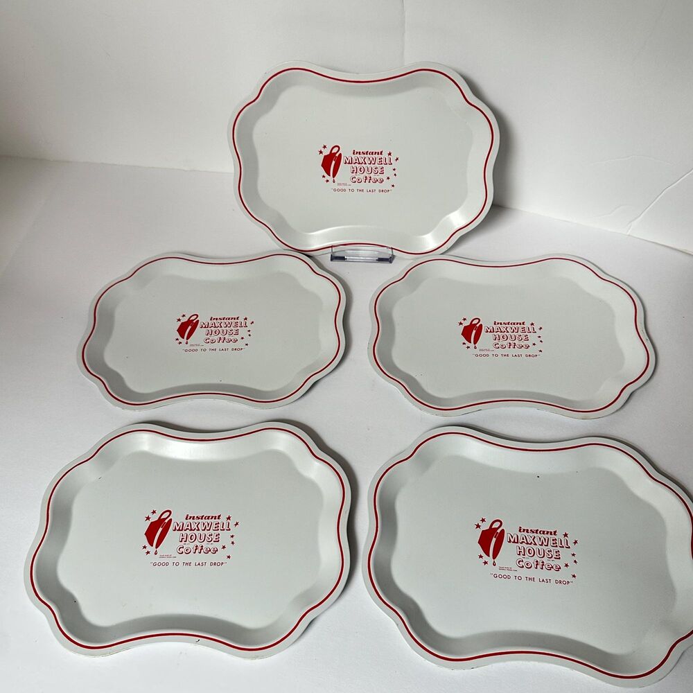 Vintage Maxwell House Coffee Metal Tin Small Snack Serving Trays Plates Set of 5